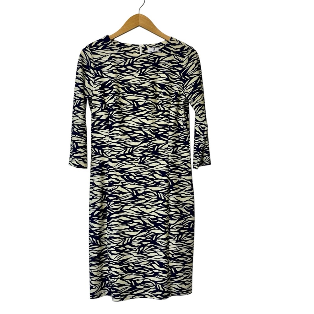 Jude Connelly Boat Neck Shift Dress Sz SM 3/4 Sleeve Cream Navy UPF 50+ Jersey